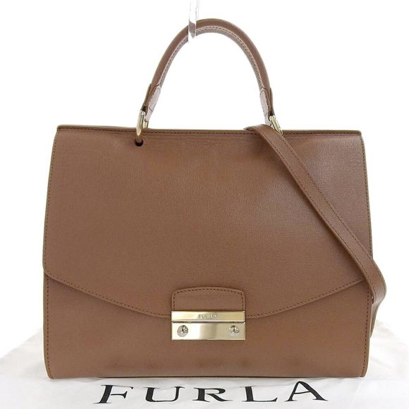 Furla Handbags - FURLA Julia M Top Handle 2WAY Bag Handbag One Shoulder Leather Brown F6801